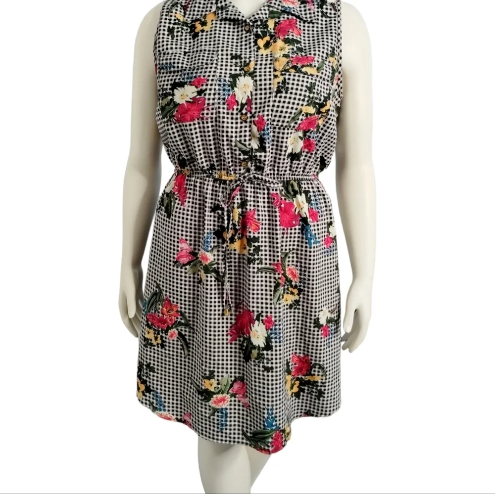 Women's XL Speed Control Mini Checkerd‎ Floral Dress Casual Summer Fresh Indie